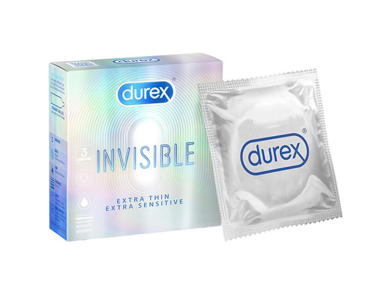 Bao cao su Durex Invisible Extra Thin Extra Sensitive siêu mỏng, vừa vặn và ôm sát (3 cái)