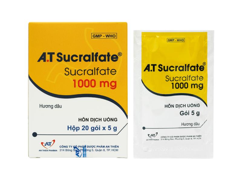 Hỗn dịch uống A.T Sucralfate 1000mg trị loét dạ dày, tá tràng (20 gói x 5g)