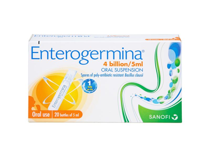Hỗn dịch uống men vi sinh Enterogermina 4 tỷ/5ml trị rối loạn tiêu hóa cấp và mạn tính (2 vỉ x 10 ống)