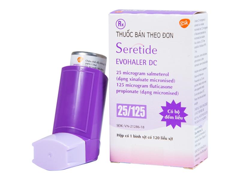 Khí dung Seretide Evohaler DC 25/125 Gsk điều trị hen phế quản, tắc nghẽn phổi mạn tính (120 liều)