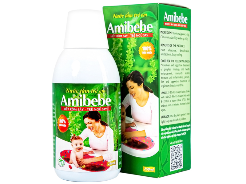 Nước tắm trẻ em Amibebe Herbe phòng và hỗ trợ điều trị rôm sảy (250ml)