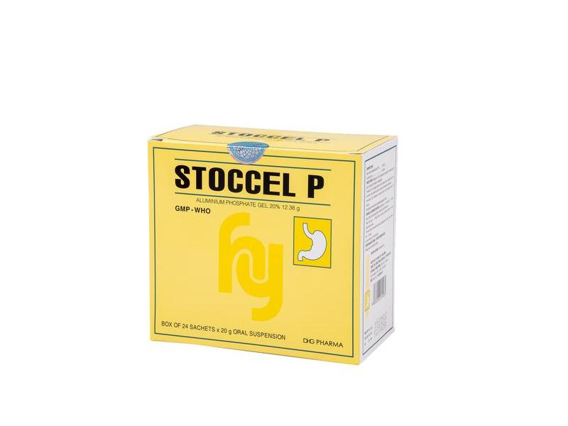 Stoccel P Aluminum phosphate gel 20% hộp 24 gói x 20g hỗn dịch DHG Hậu Giang