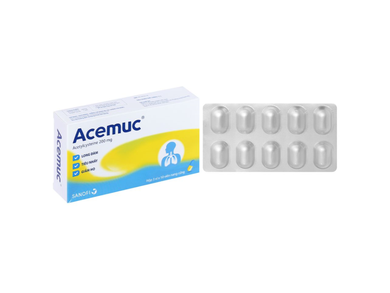 Thuốc Acemuc 200mg Sanofi long đàm, tiêu nhầy, giảm ho (3 vỉ x 10 viên)