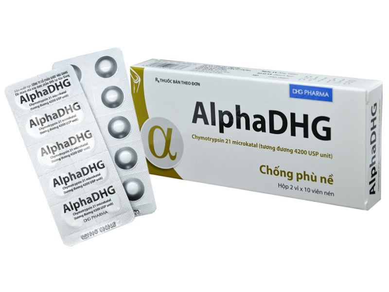 Thuốc AlphaDHG 4200 điều trị phù nề sau chấn thương, phẫu thuật, bỏng (2 vỉ x 10 viên)
