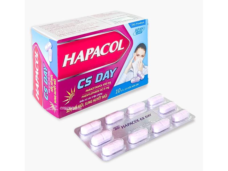 Thuốc Hapacol CS Day DHG điều trị sốt, sổ mũi, sung huyết mũi (10 vỉ x 10 viên)