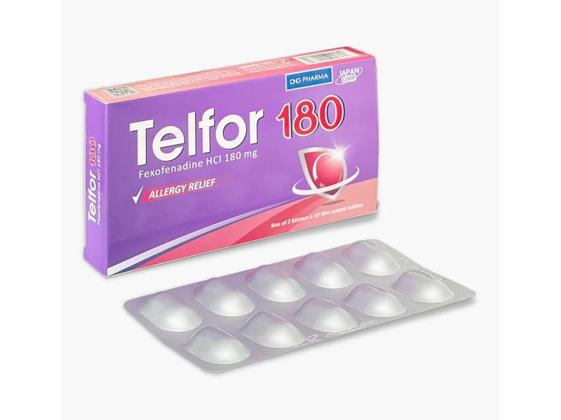 Thuốc Telfor 180 DHG điều trị triệu chứng của bệnh mày đay (2 vỉ x 10 viên)