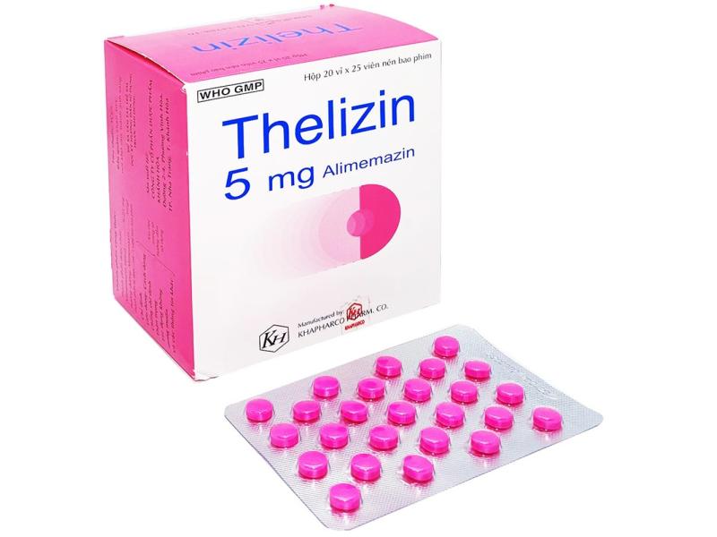 Thuốc Thelizin 5mg Khapharco điều trị dị ứng hô hấp, mất ngủ (20 vỉ x 25 viên)