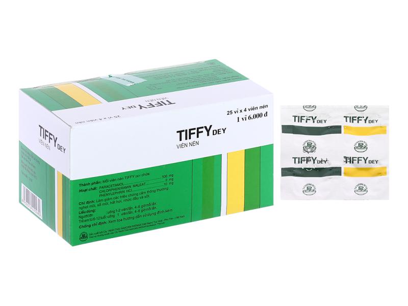 Thuốc Tiffy Dey Thai Nakorn Patana điều trị nghẹt mũi, sổ mũi (25 vỉ x 4 viên)