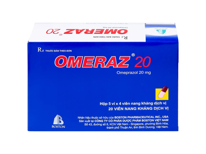 Viên nang Omeraz 20 Boston điều trị và dự phòng tái phát loét dạ dày, tá tràng (5 vỉ x 4 viên)