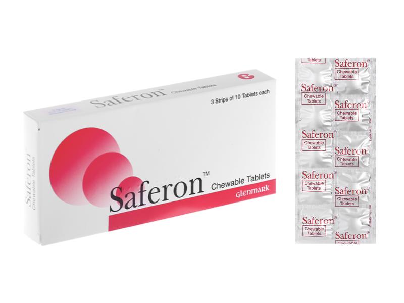 Viên nhai Saferon Glenmark dự phòng và điều trị chứng thiếu máu thiếu sắt (3 vỉ x 10 viên)
