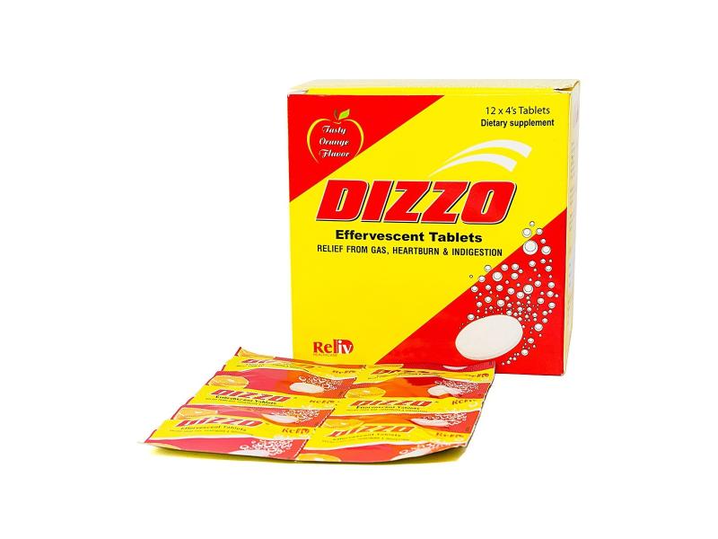 Viên sủi Dizzo Reliv hỗ trợ tiêu hóa, giảm triệu chứng đầy hơi, ợ hơi, khó tiêu (12 vỉ x 4 viên)
